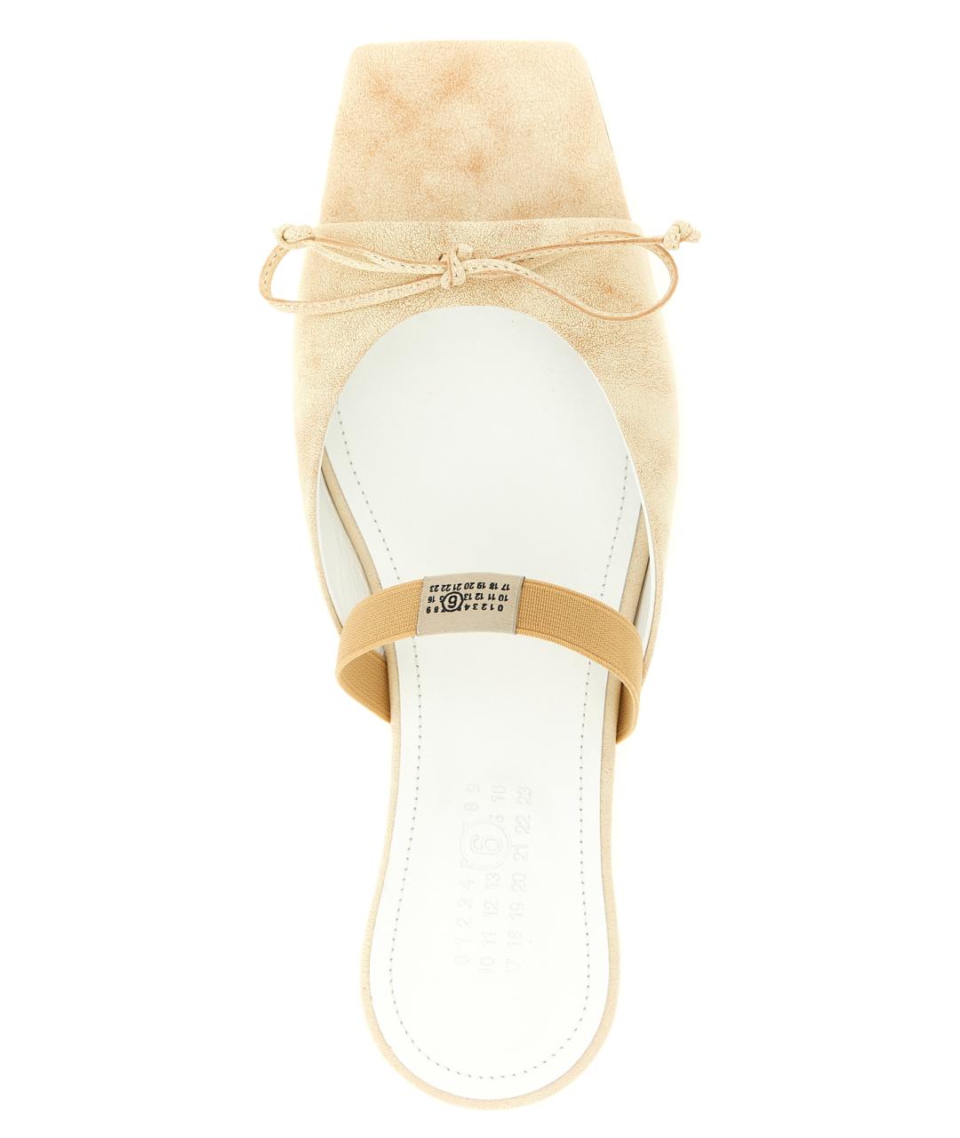 MM6 MAISON MARGIELA Бежевые кожаные шлепанцы, фото 4