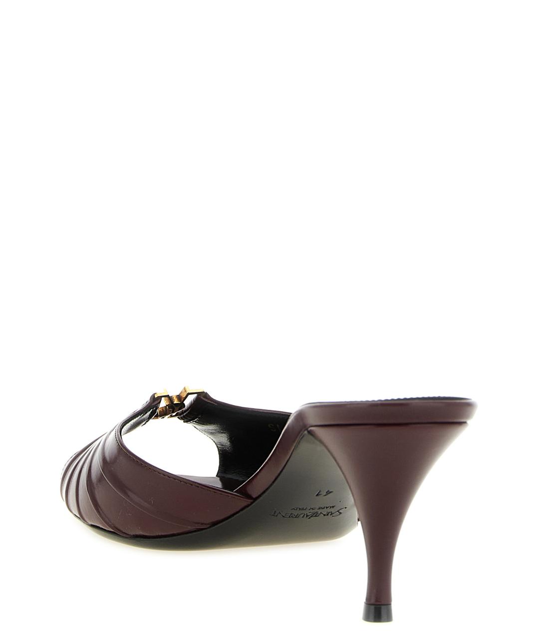 SAINT LAURENT Бордовые кожаные мюли, фото 3