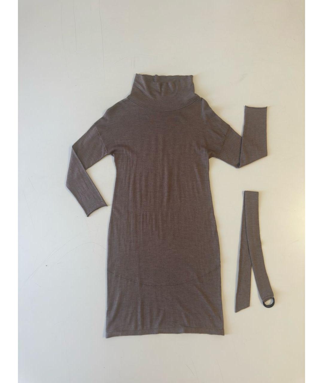 BRUNELLO CUCINELLI Коричневое шерстяное повседневное платье, фото 9