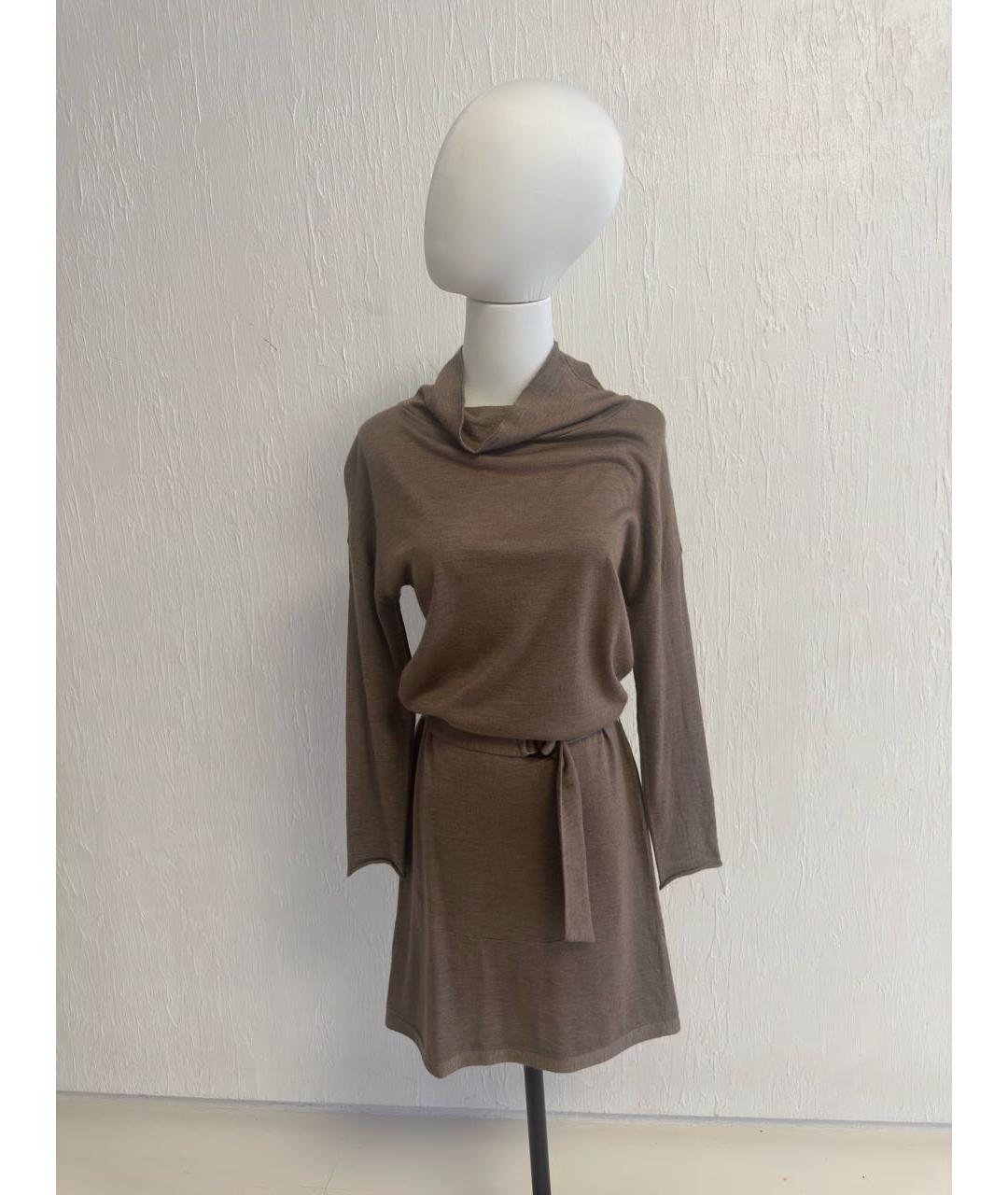 BRUNELLO CUCINELLI Коричневое шерстяное повседневное платье, фото 5