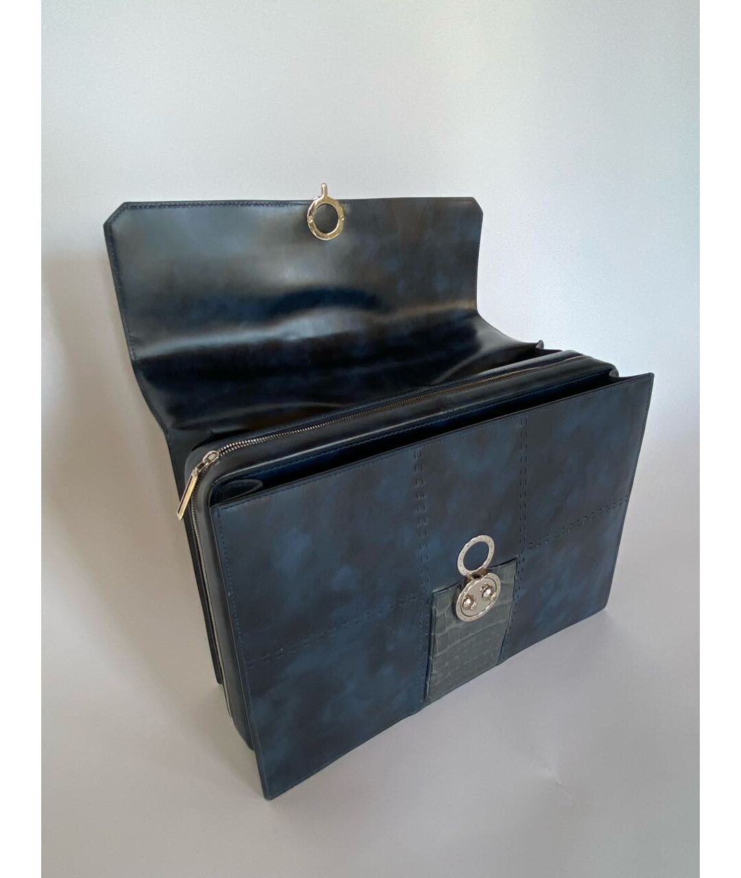 STEFANO RICCI Темно-синий кожаный портфель, фото 2