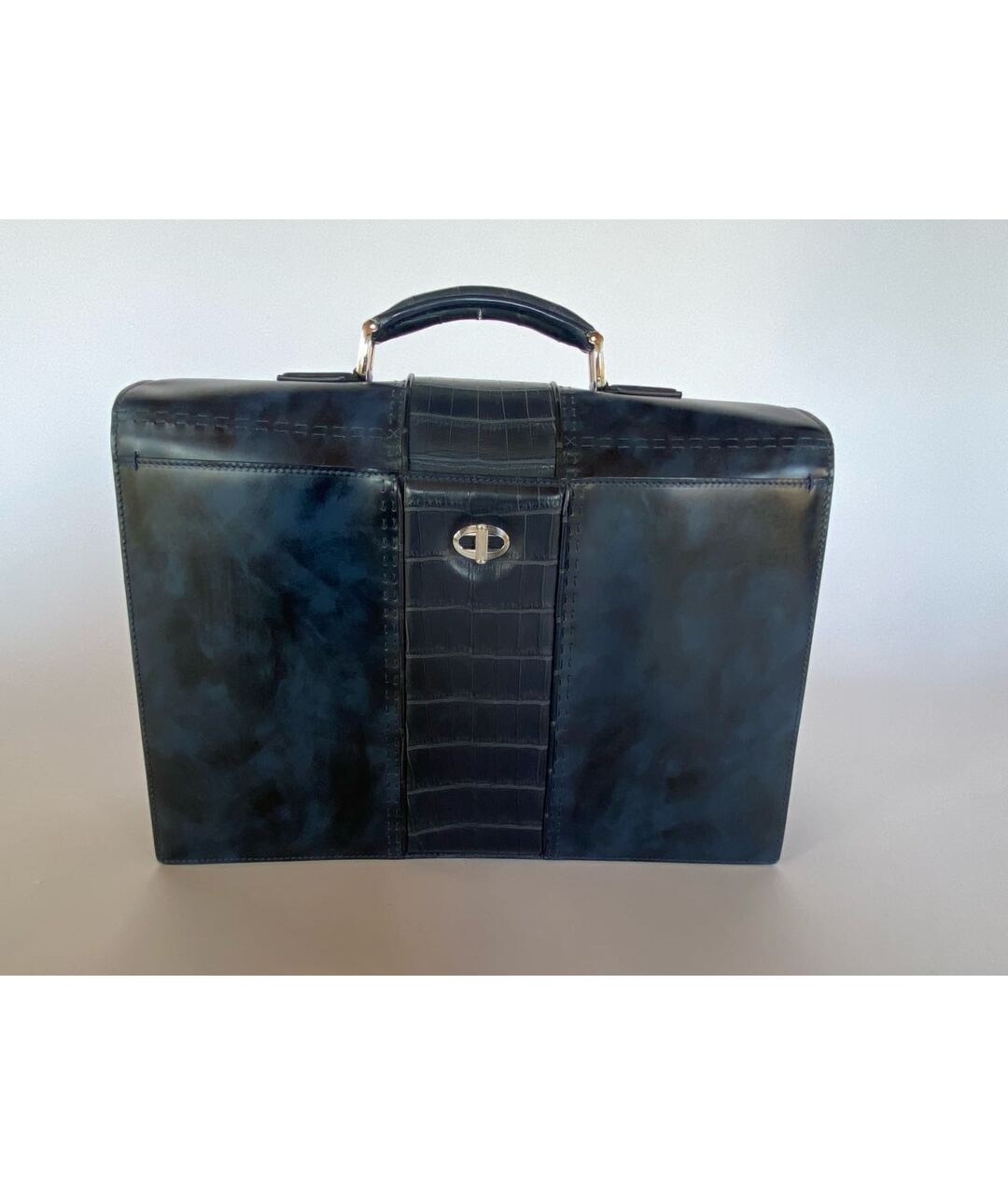 STEFANO RICCI Темно-синий кожаный портфель, фото 6