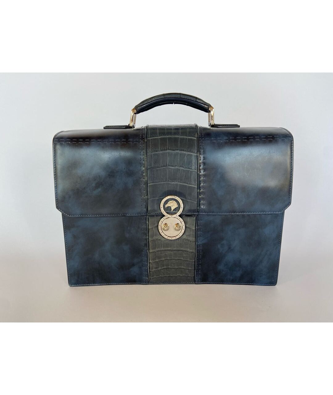 STEFANO RICCI Темно-синий кожаный портфель, фото 9