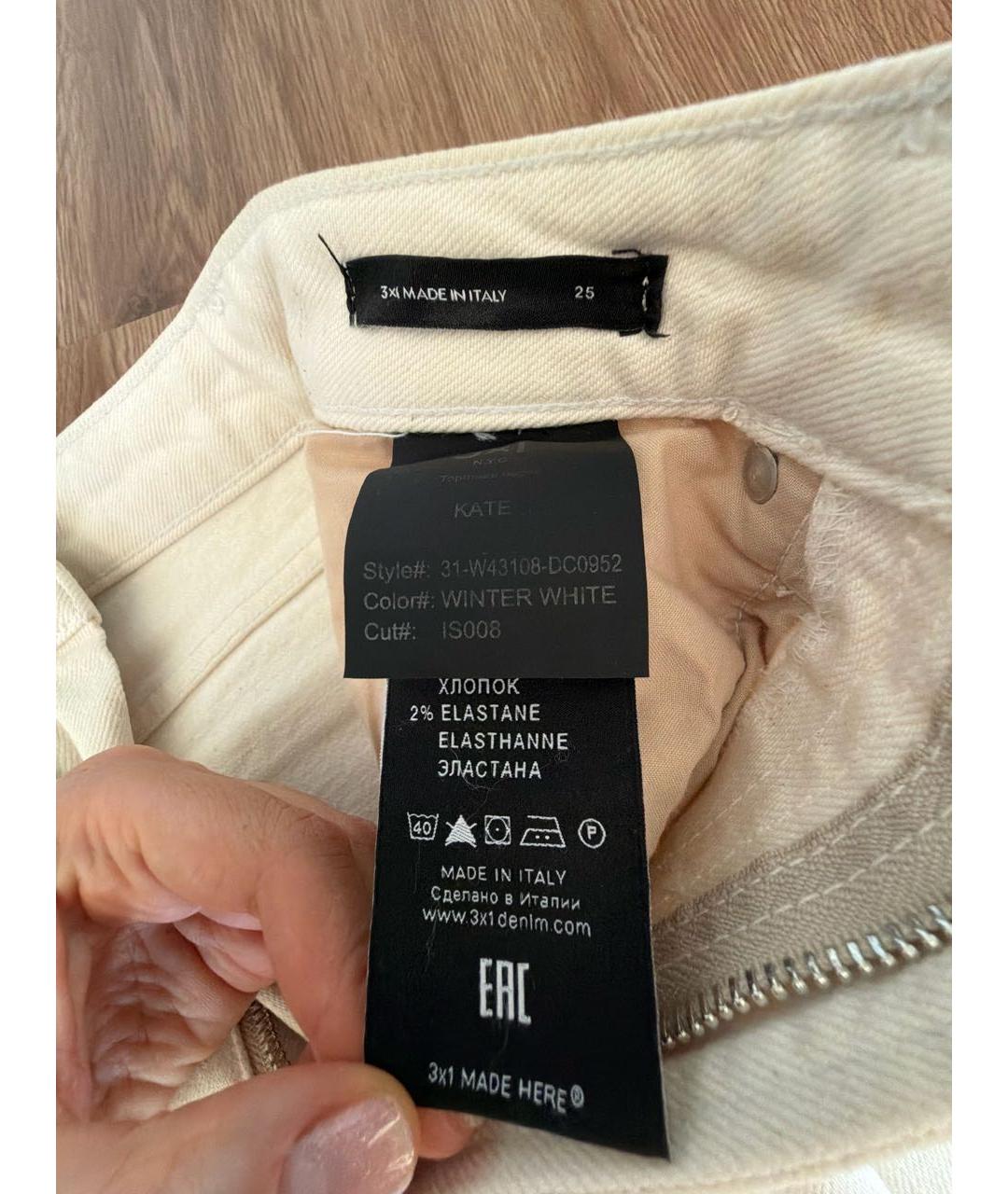 3X1 Белые хлопко-эластановые прямые джинсы, фото 5