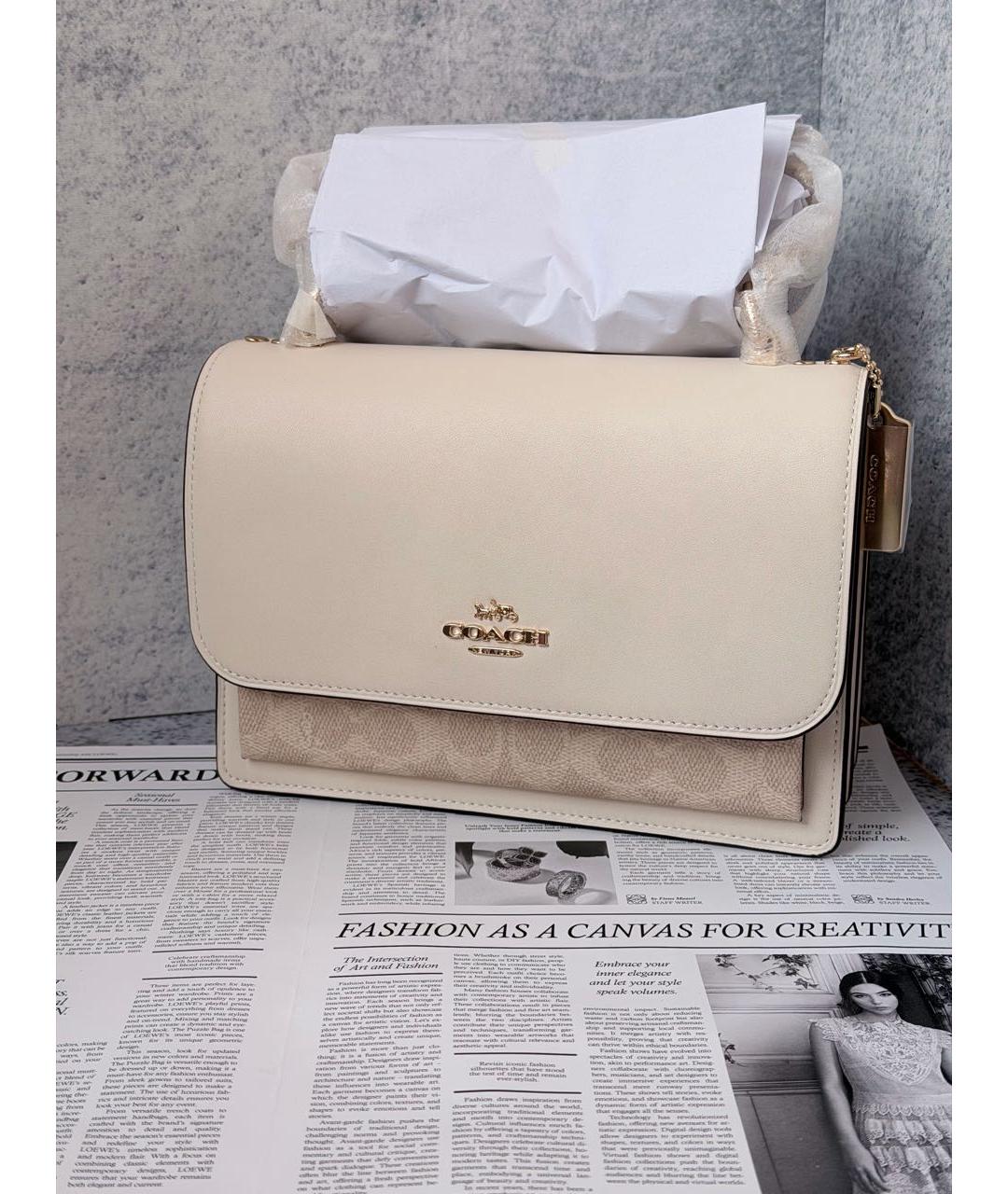 COACH Бежевая кожаная сумка через плечо, фото 3