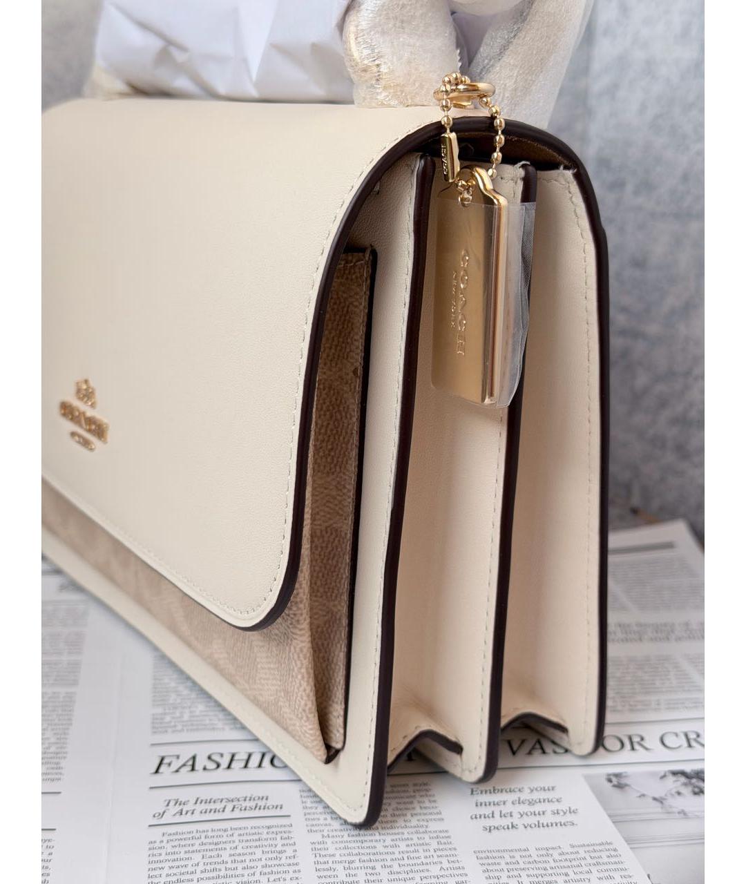 COACH Бежевая кожаная сумка через плечо, фото 4