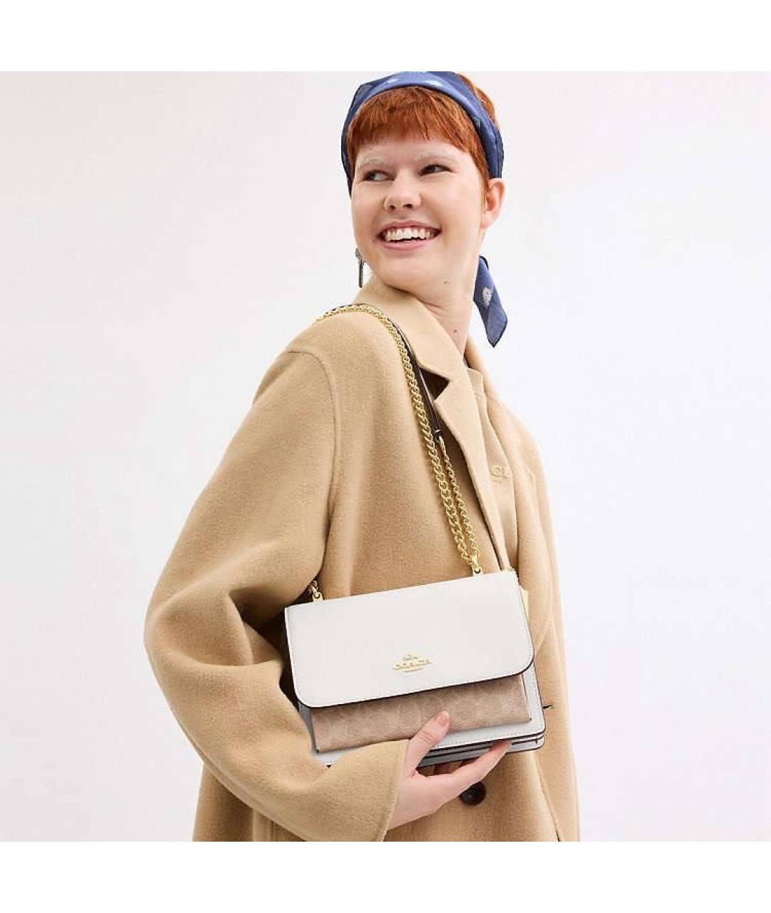 COACH Бежевая кожаная сумка через плечо, фото 2