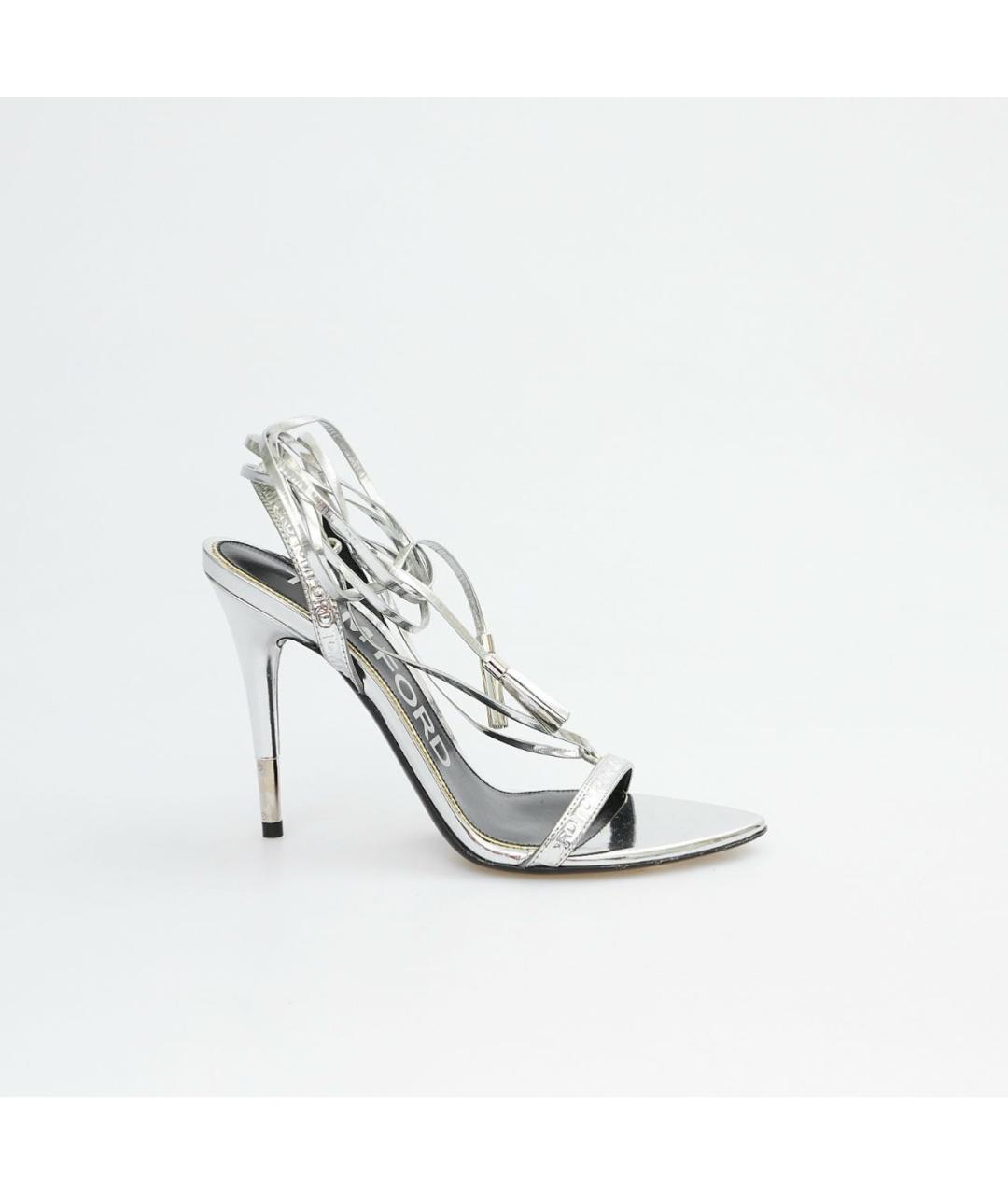 TOM FORD Серебряные кожаные босоножки, фото 5