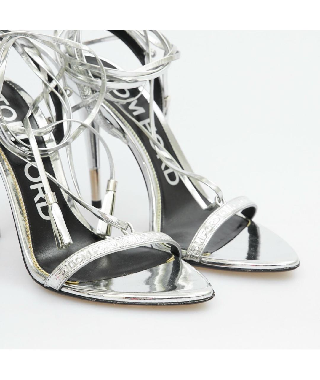 TOM FORD Серебряные кожаные босоножки, фото 3