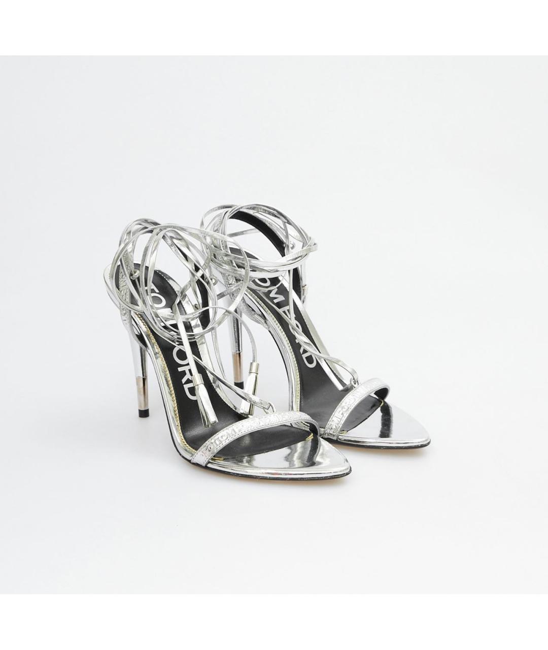TOM FORD Серебряные кожаные босоножки, фото 2