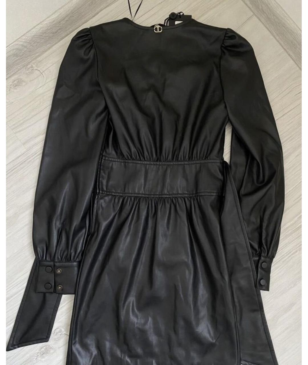 TWIN-SET Черное кожаное повседневное платье, фото 5