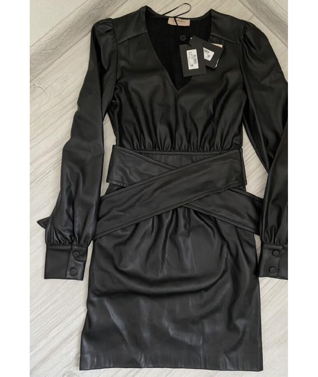 TWIN-SET Черное кожаное повседневное платье, фото 4