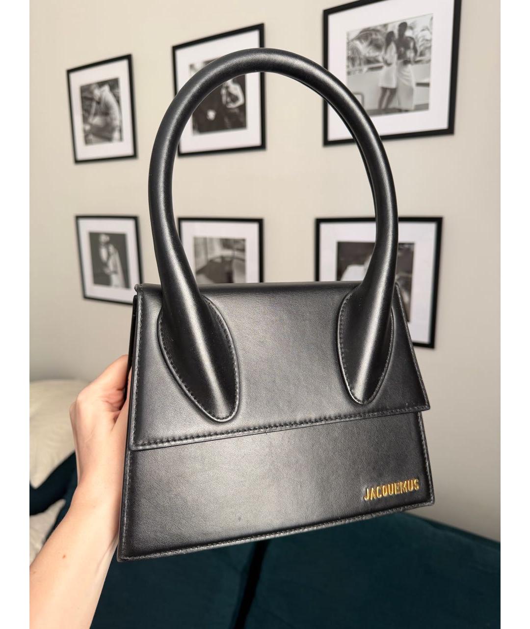 JACQUEMUS Черная кожаная сумка с короткими ручками, фото 7