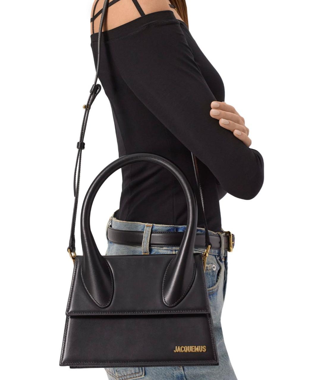JACQUEMUS Черная кожаная сумка с короткими ручками, фото 2