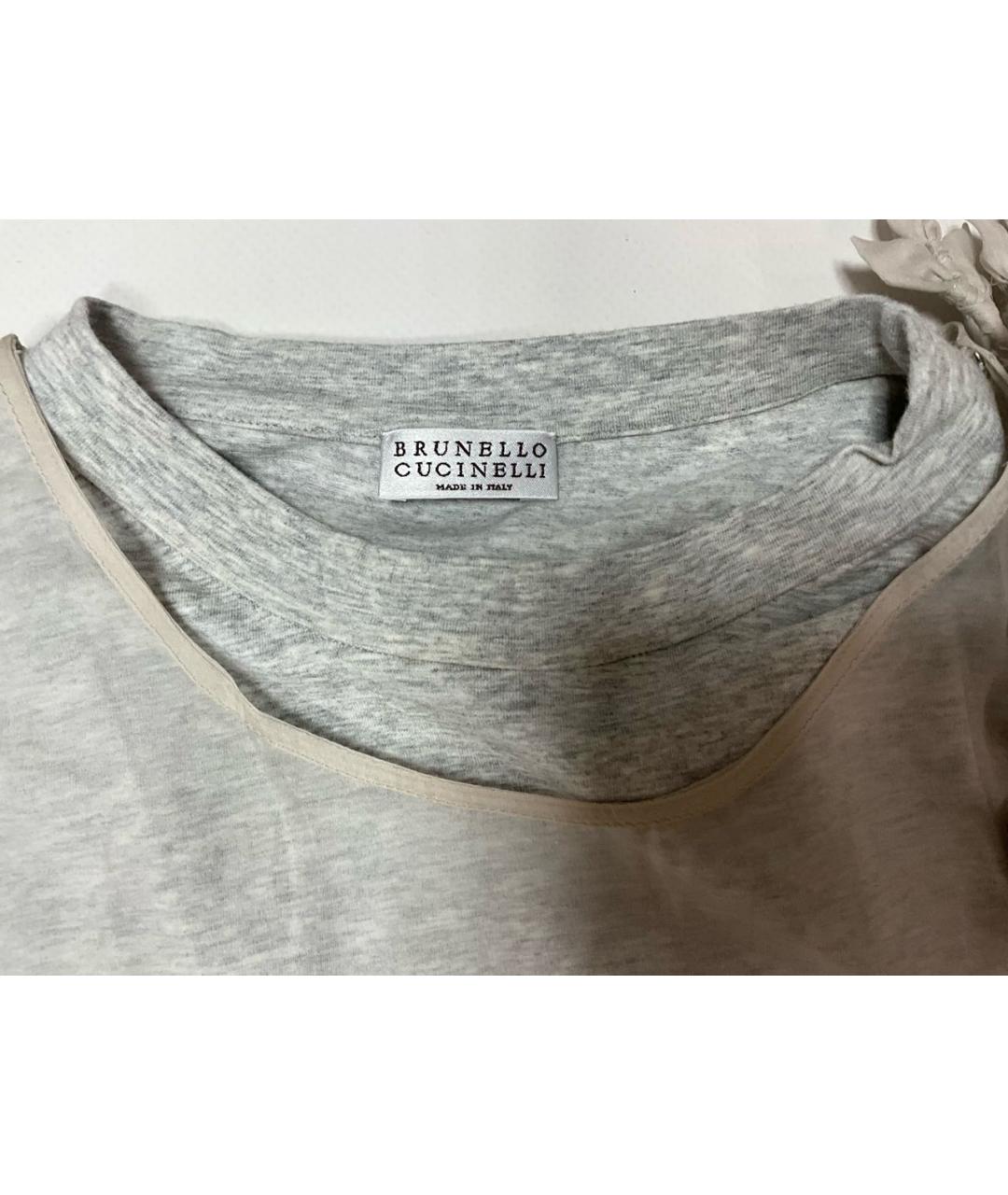 BRUNELLO CUCINELLI Серая хлопковая футболка, фото 4