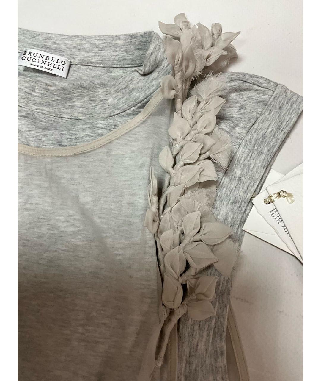 BRUNELLO CUCINELLI Серая хлопковая футболка, фото 3