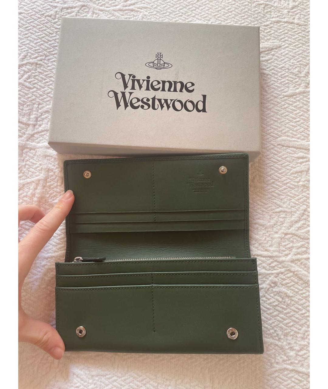 VIVIENNE WESTWOOD Зеленый кожаный кошелек, фото 4