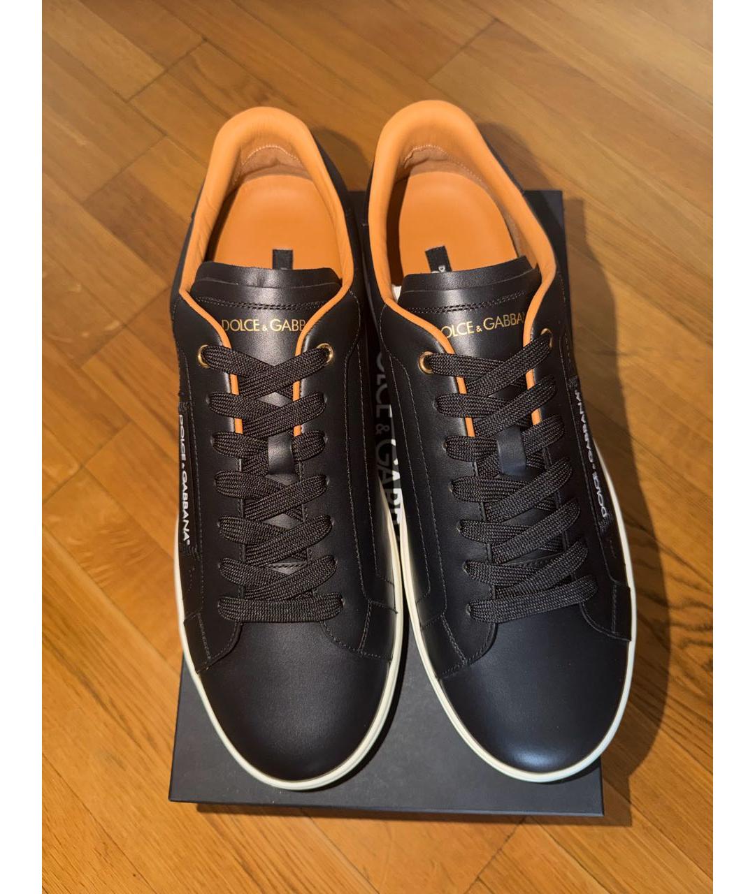 DOLCE&GABBANA Темно-синие кожаные низкие кроссовки / кеды, фото 3