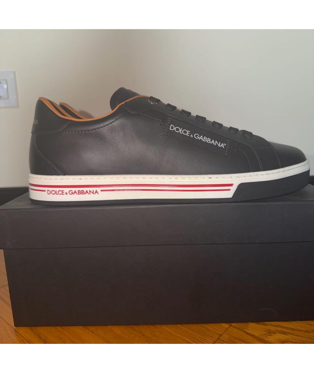 DOLCE&GABBANA Темно-синие кожаные низкие кроссовки / кеды, фото 6