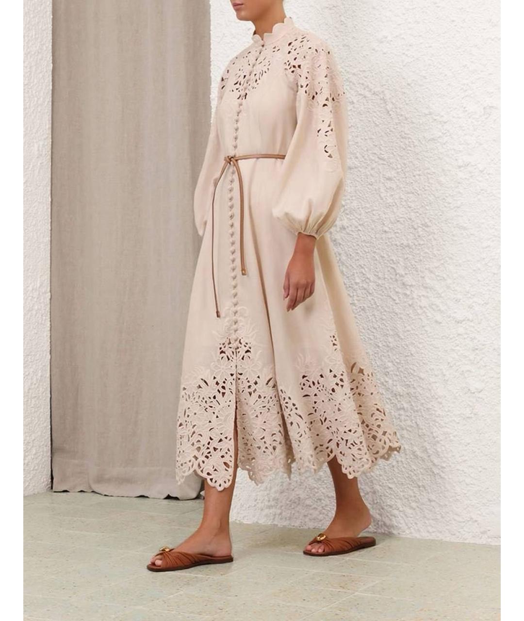 ZIMMERMANN Бежевое льняное повседневное платье, фото 6