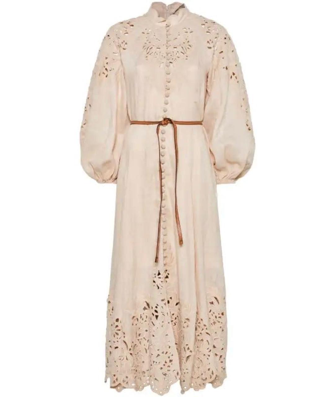 ZIMMERMANN Бежевое льняное повседневное платье, фото 1