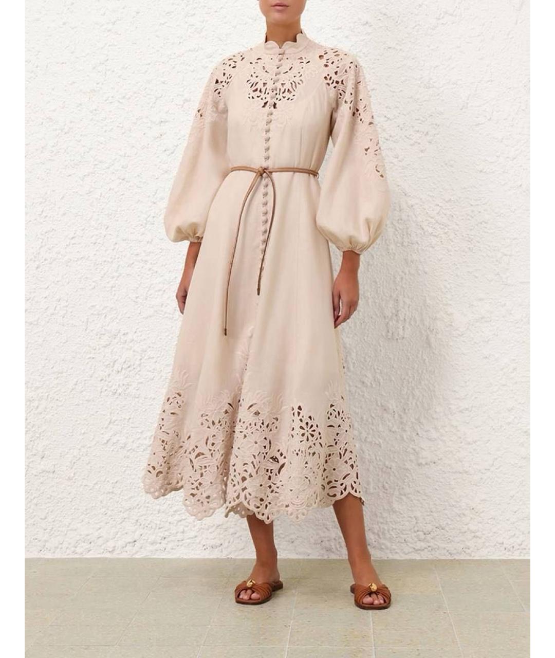 ZIMMERMANN Бежевое льняное повседневное платье, фото 3