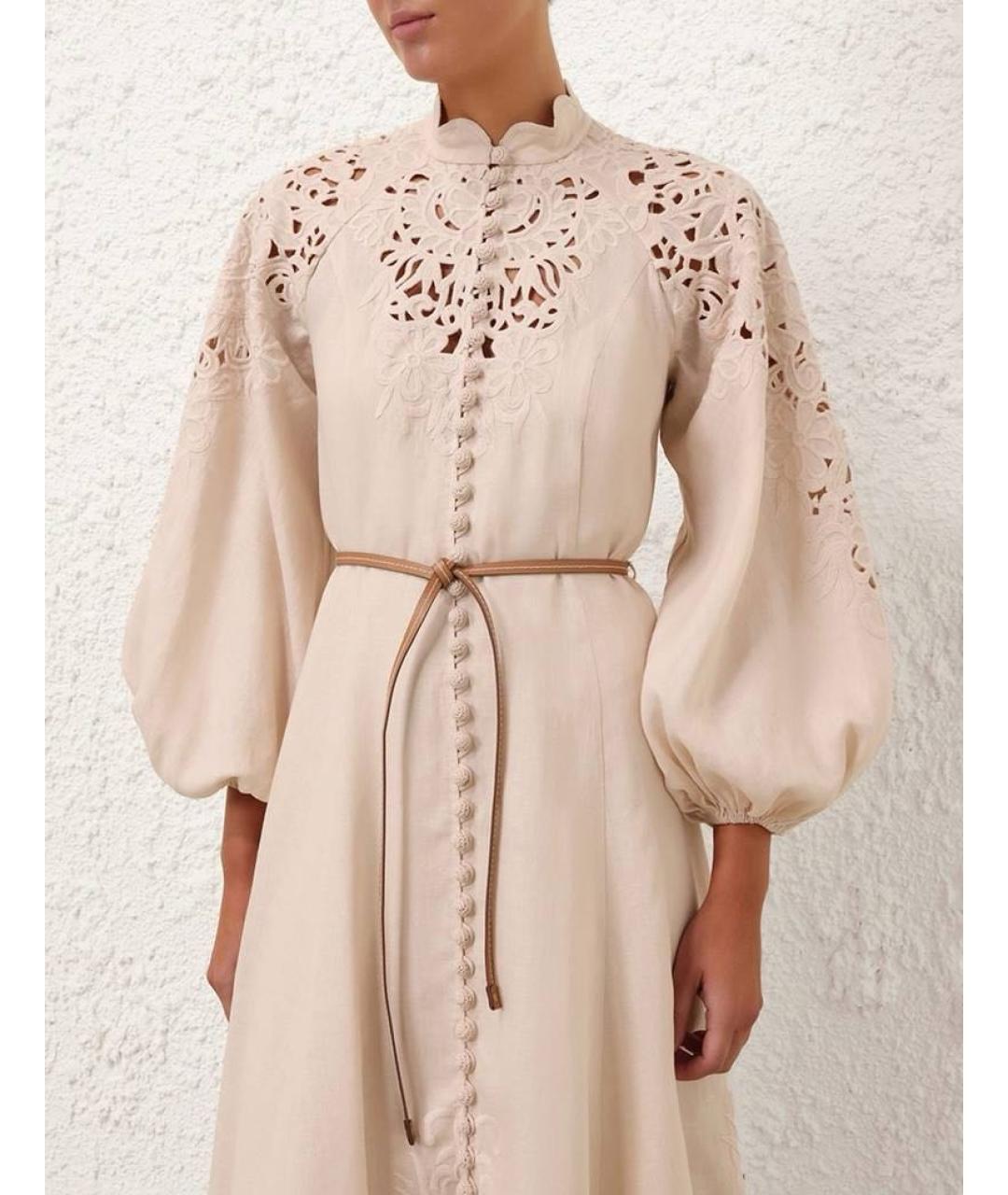 ZIMMERMANN Бежевое льняное повседневное платье, фото 5