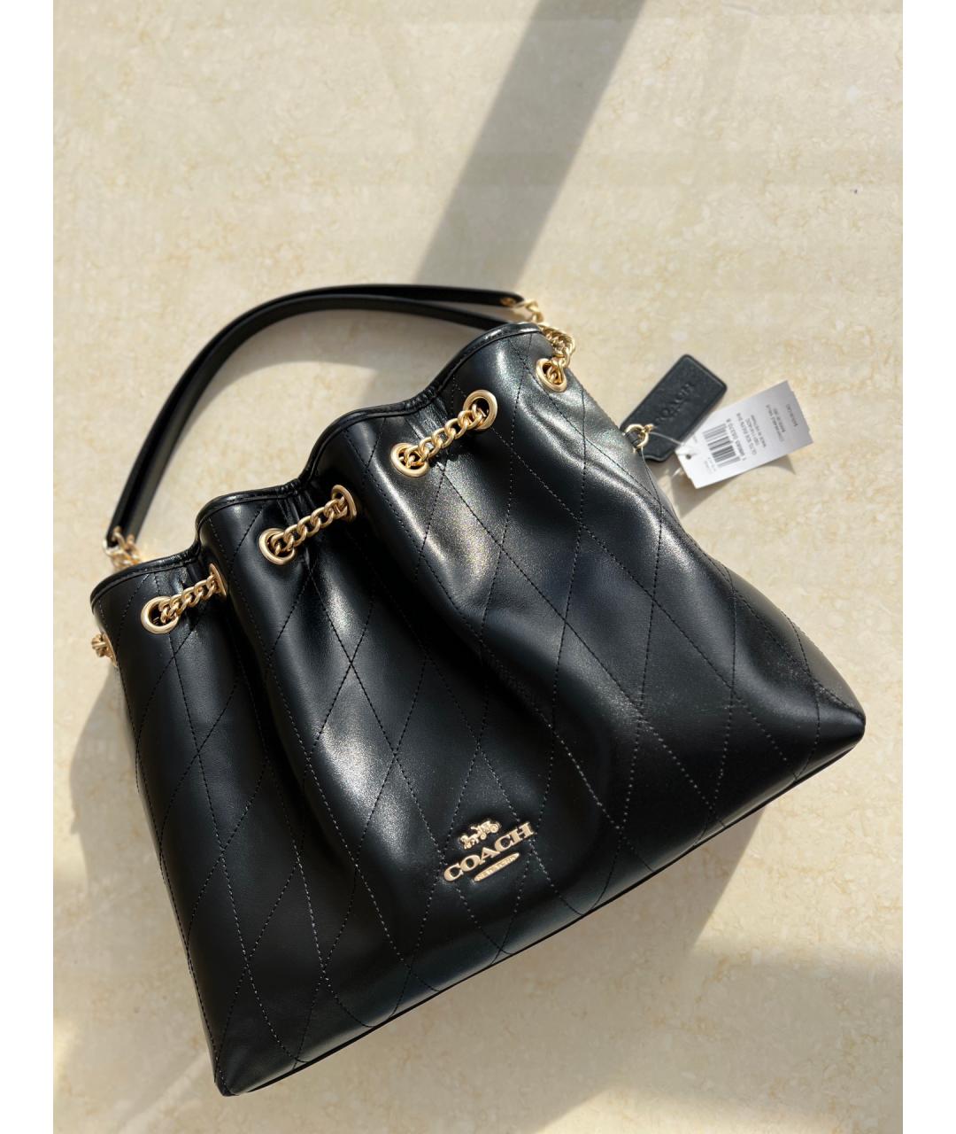 COACH Черная кожаная сумка с короткими ручками, фото 3