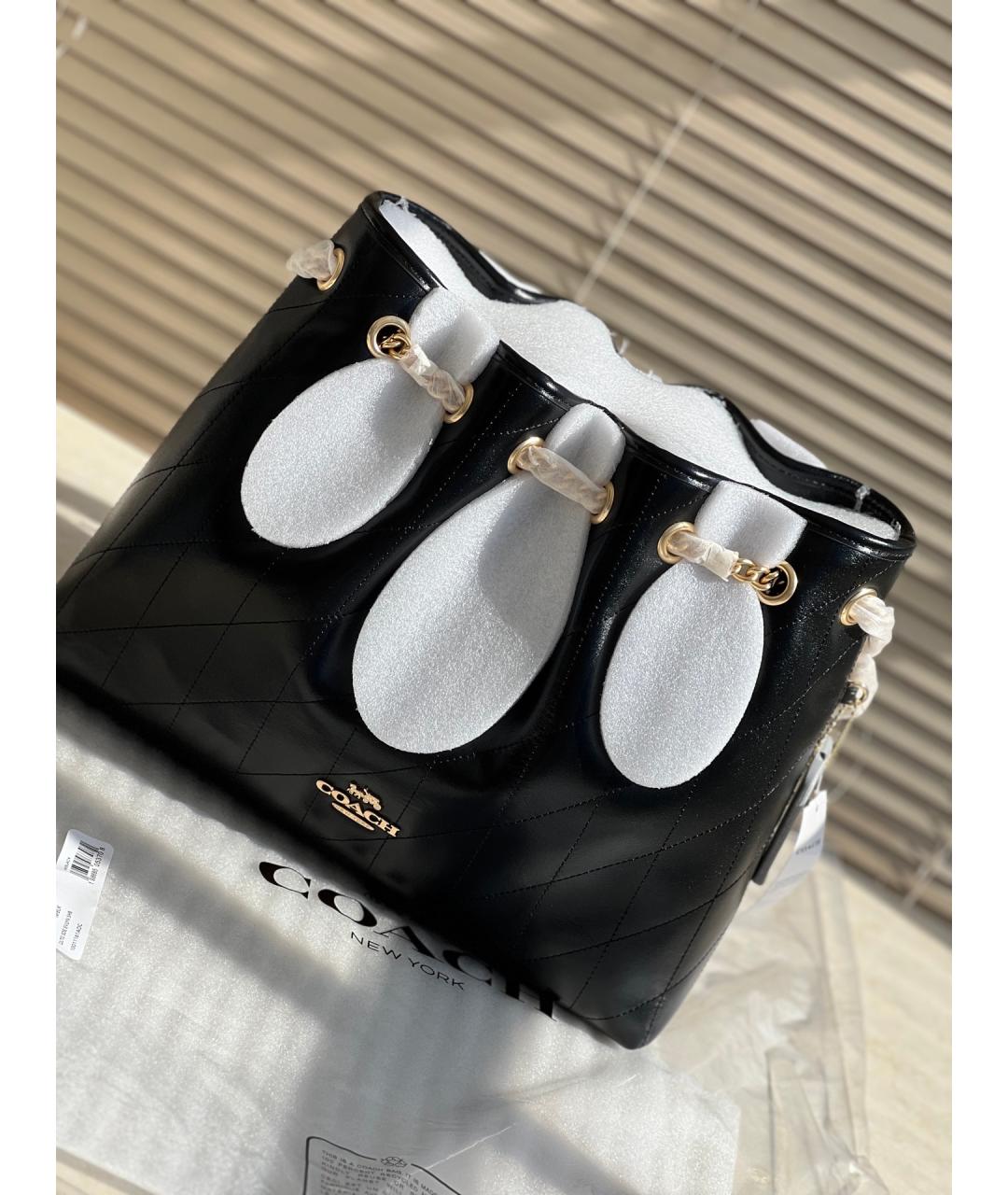 COACH Черная кожаная сумка с короткими ручками, фото 2