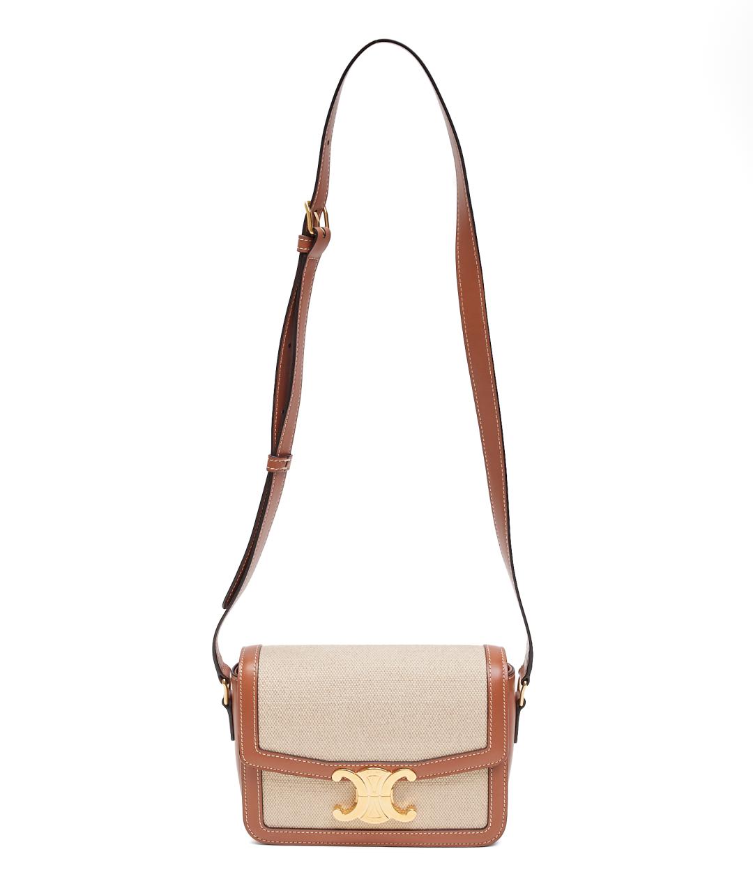 CELINE Бежевая тканевая сумка через плечо, фото 7