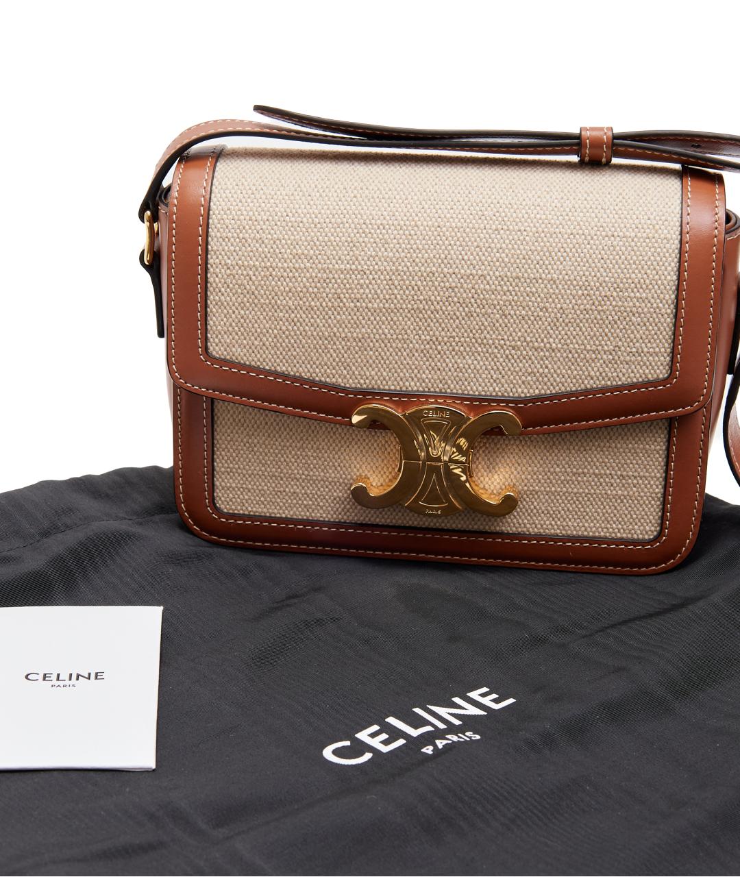 CELINE Бежевая тканевая сумка через плечо, фото 6