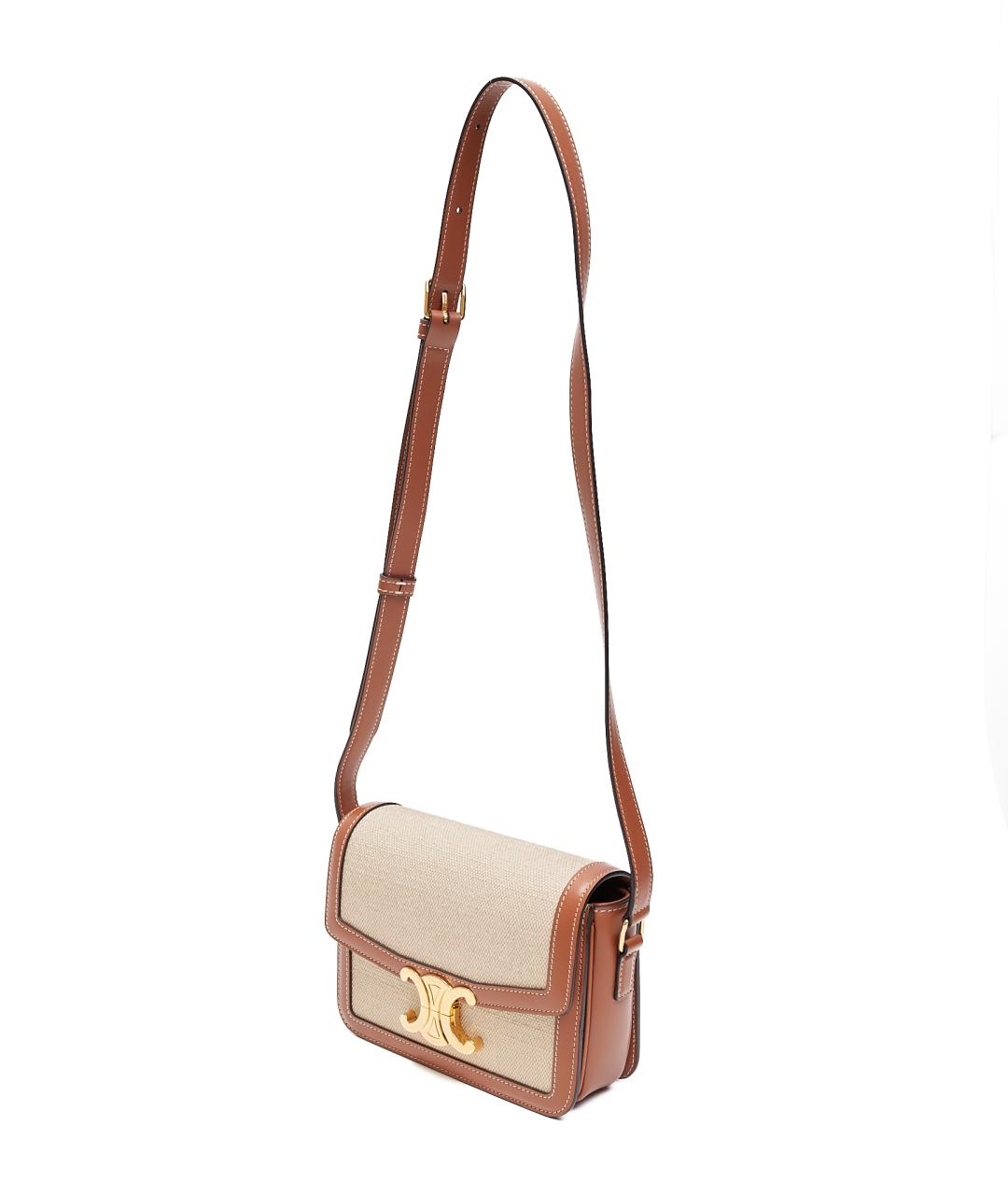 CELINE Бежевая тканевая сумка через плечо, фото 2