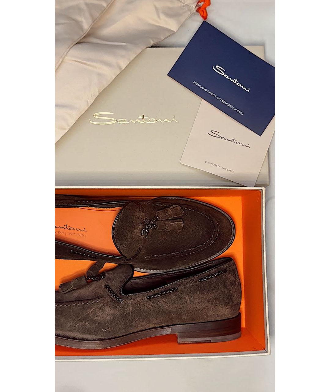 SANTONI Коричневые замшевые лоферы, фото 3