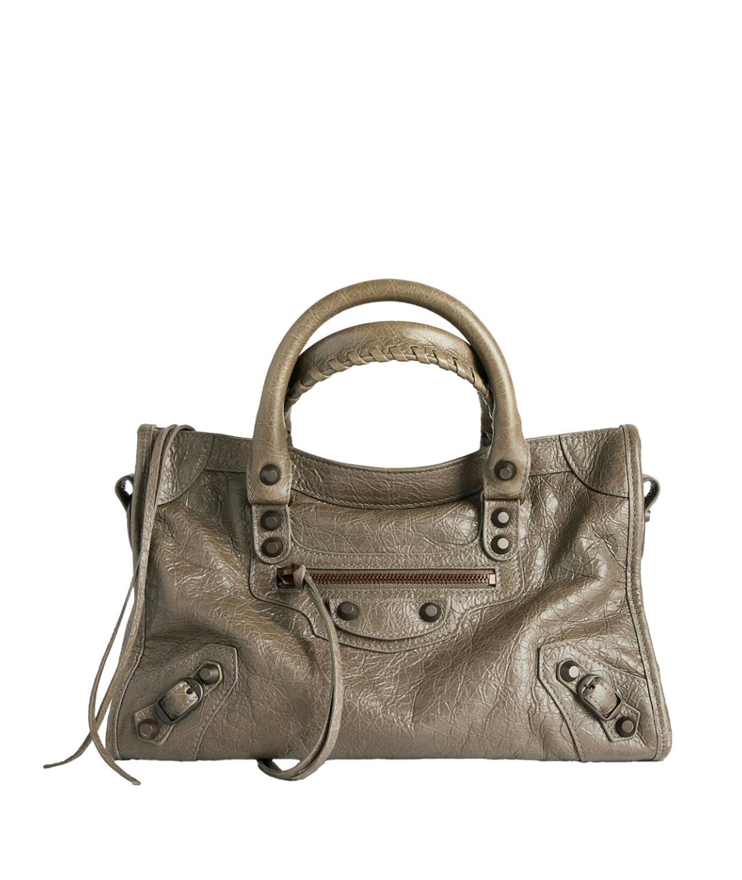 BALENCIAGA Хаки кожаная сумка тоут, фото 1