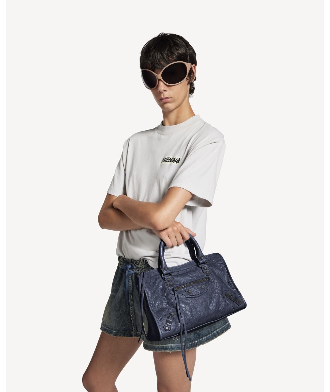 BALENCIAGA Темно-синяя кожаная сумка тоут, фото 7