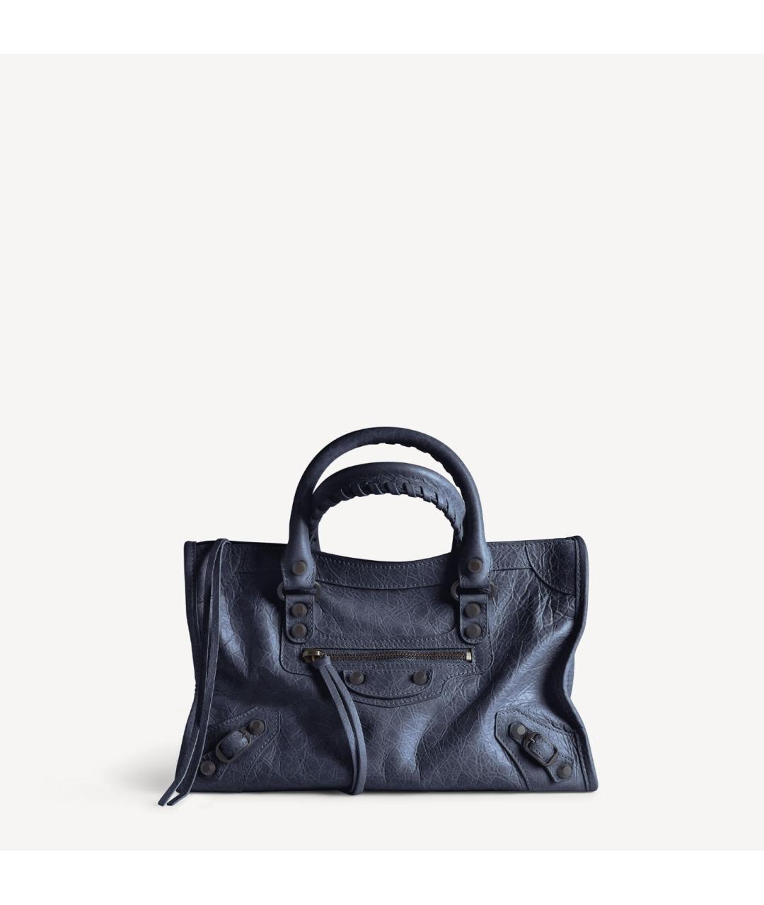 BALENCIAGA Темно-синяя кожаная сумка тоут, фото 8