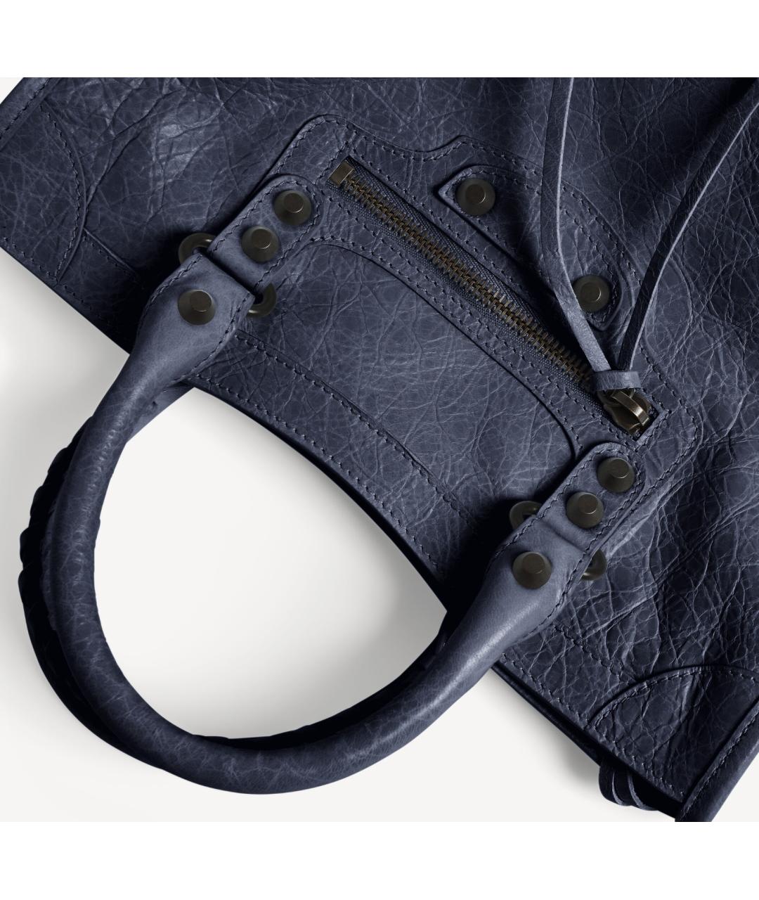 BALENCIAGA Темно-синяя кожаная сумка тоут, фото 6