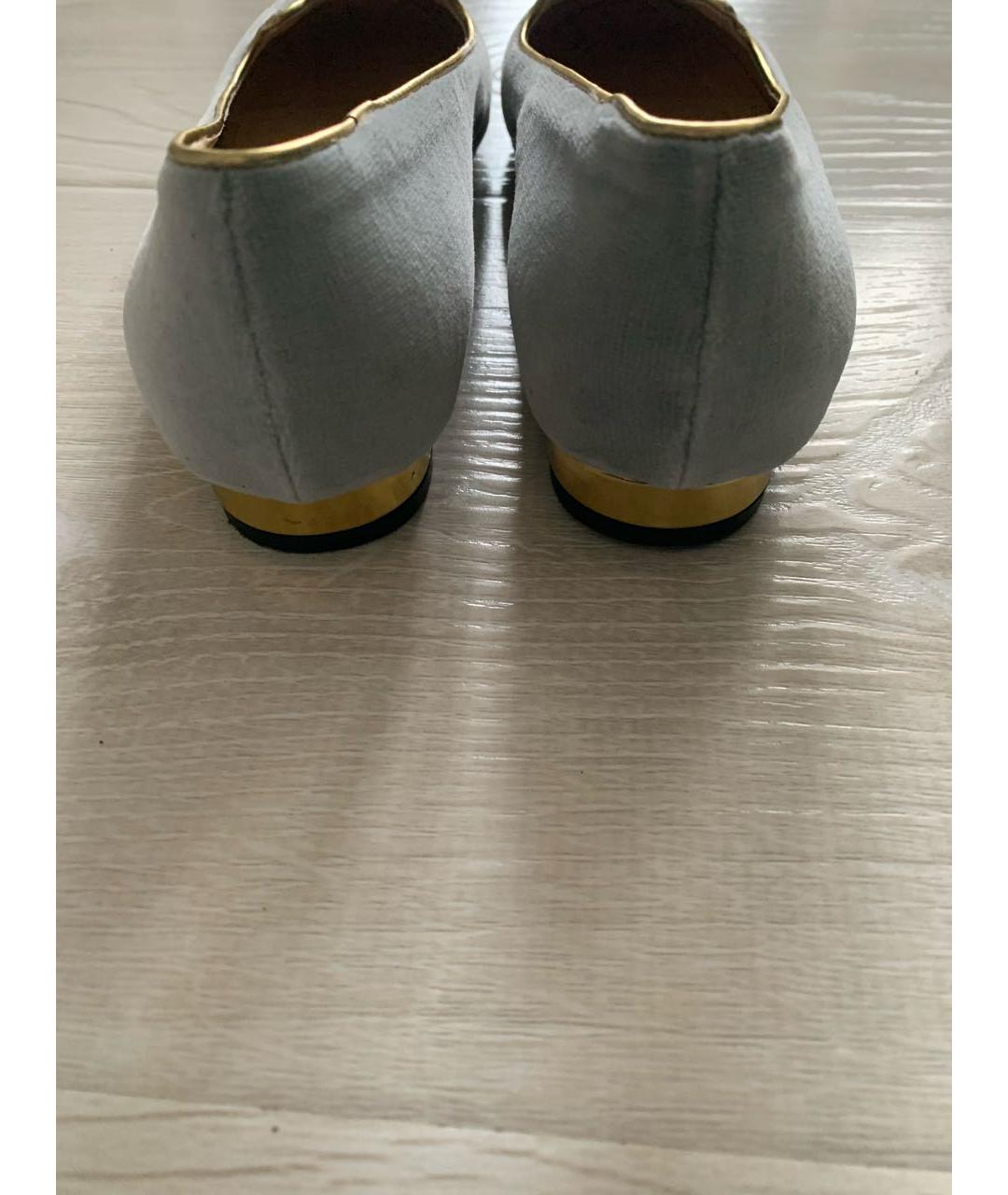 CHARLOTTE OLYMPIA Голубые бархатные балетки, фото 4