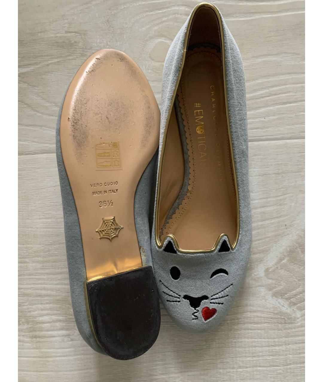 CHARLOTTE OLYMPIA Голубые бархатные балетки, фото 6