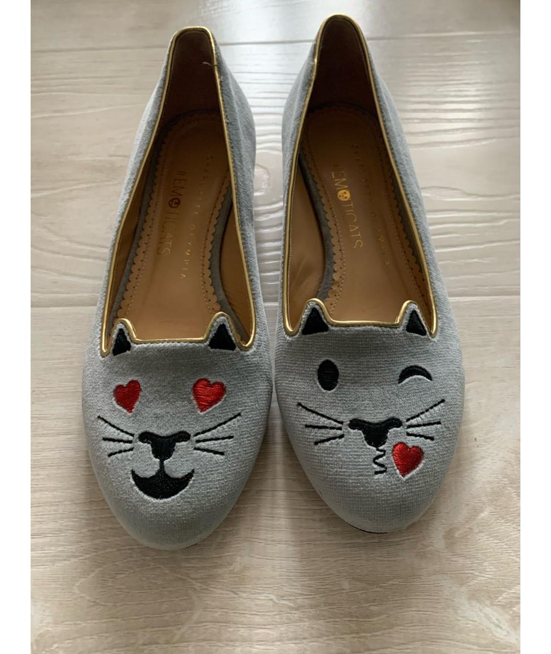 CHARLOTTE OLYMPIA Голубые бархатные балетки, фото 2