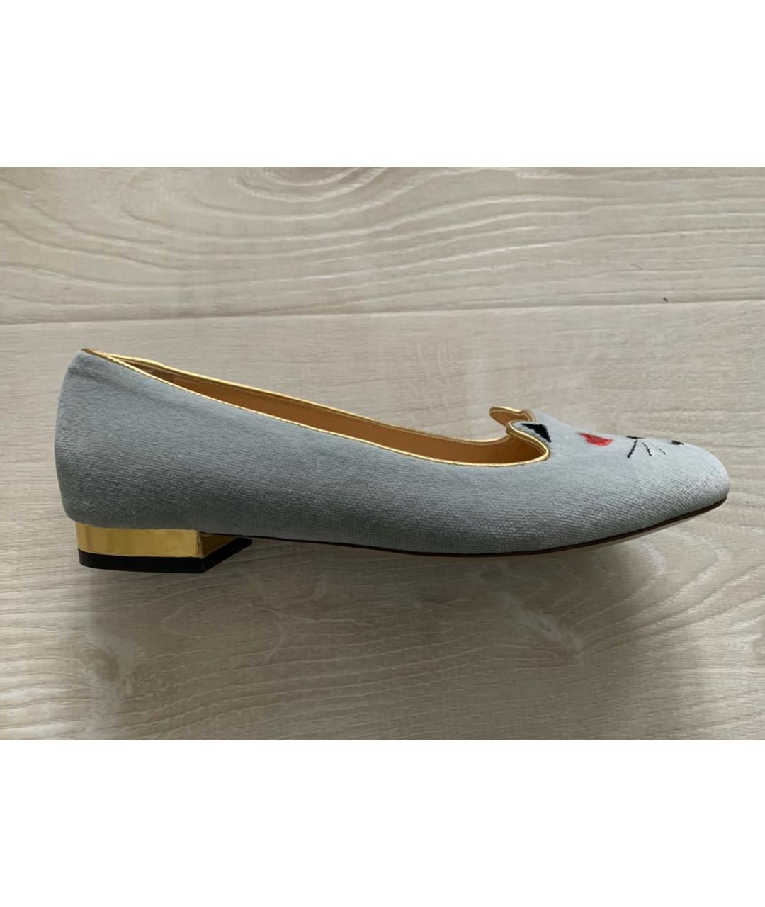 CHARLOTTE OLYMPIA Голубые бархатные балетки, фото 7