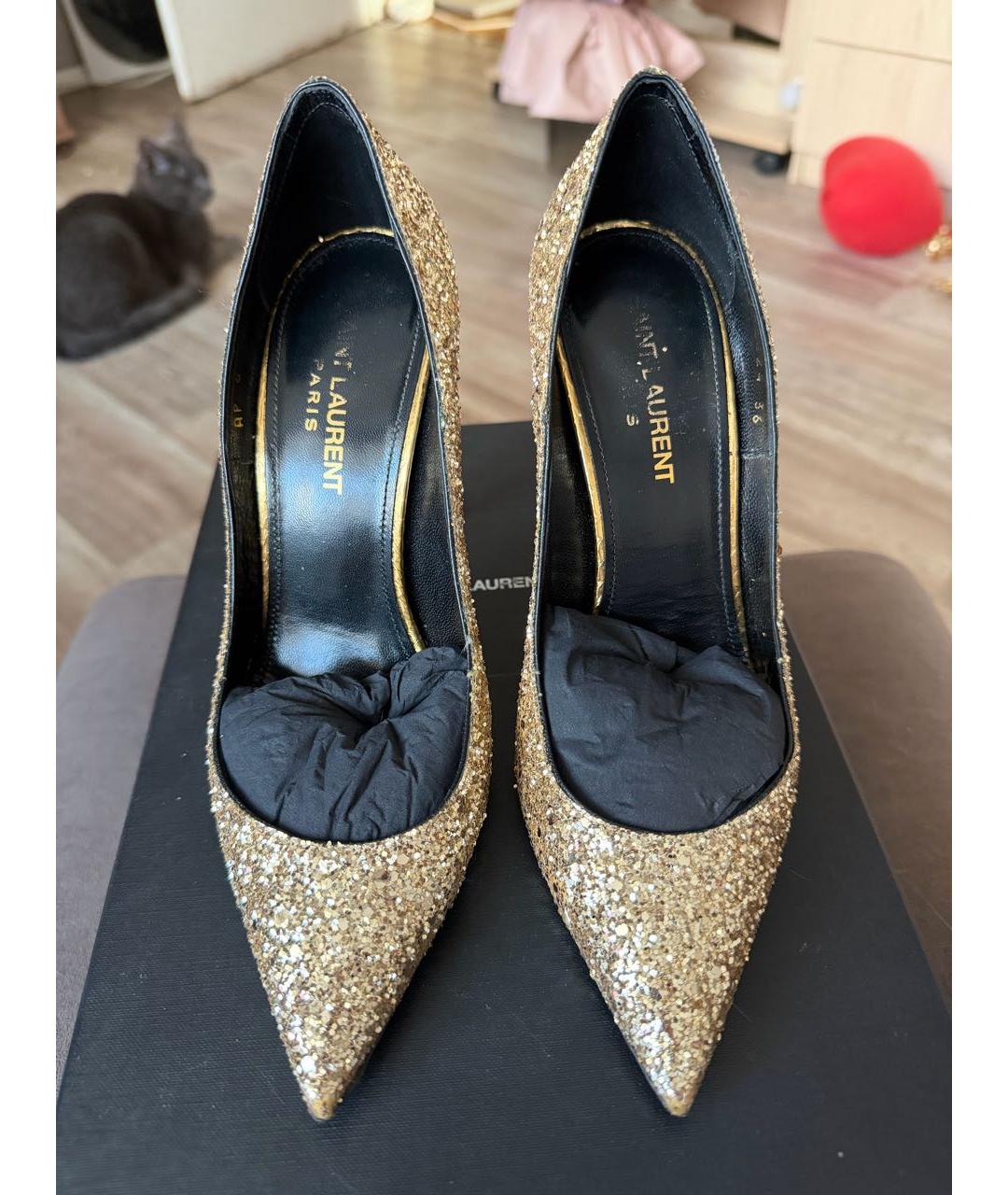 SAINT LAURENT Золотые кожаные туфли, фото 2