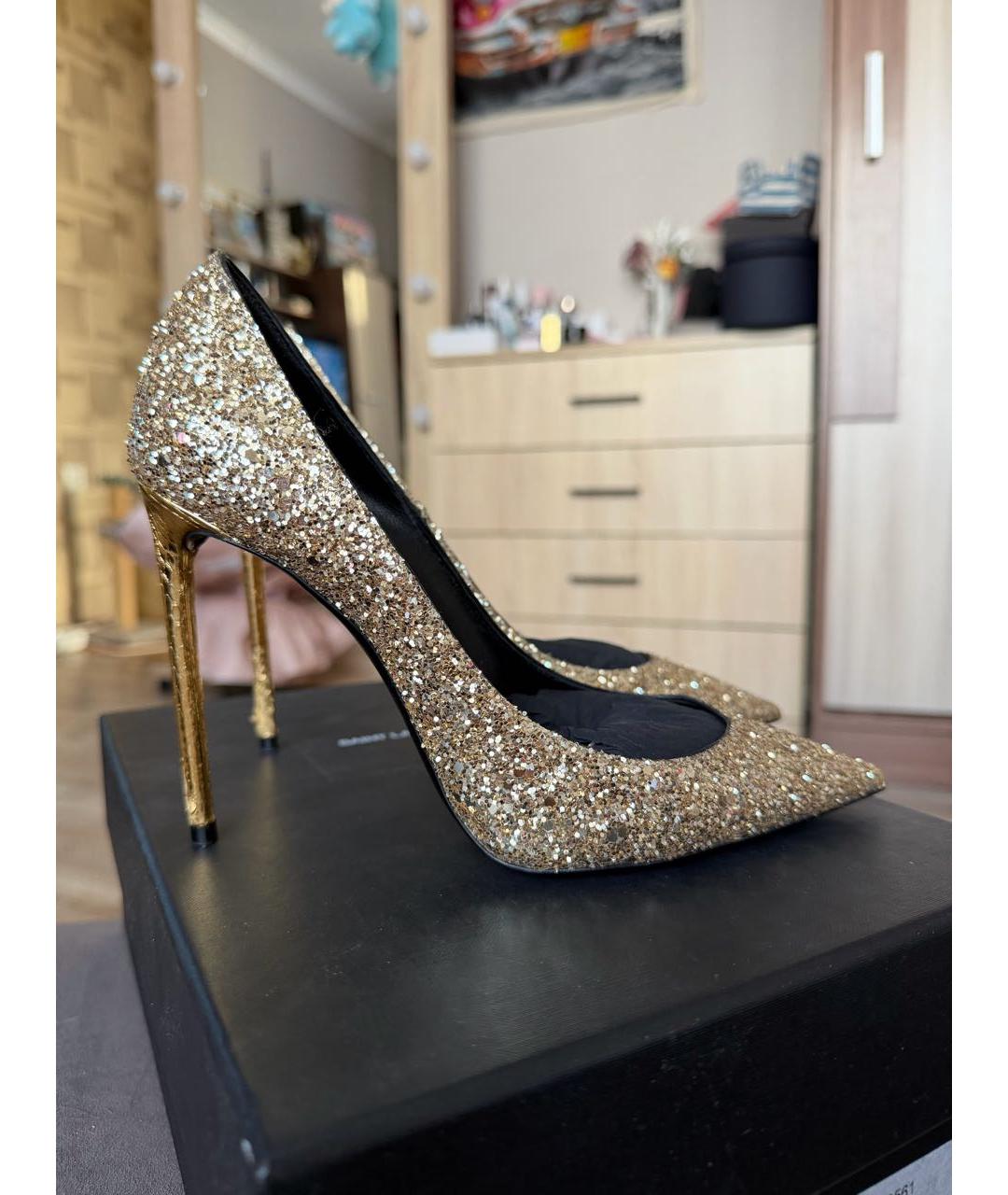 SAINT LAURENT Золотые кожаные туфли, фото 9