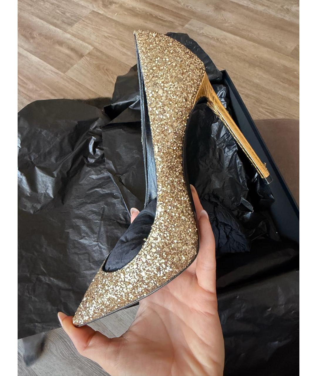 SAINT LAURENT Золотые кожаные туфли, фото 7