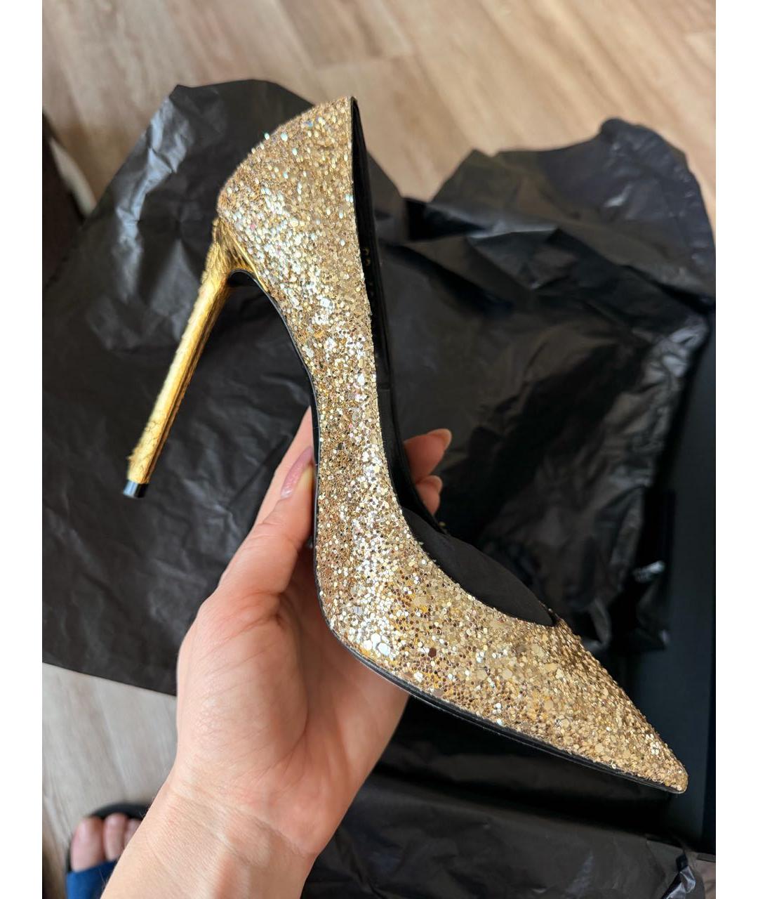 SAINT LAURENT Золотые кожаные туфли, фото 8