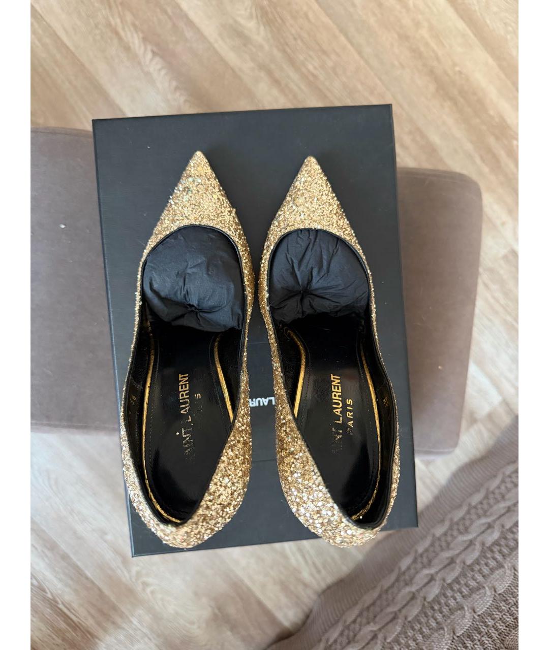 SAINT LAURENT Золотые кожаные туфли, фото 3