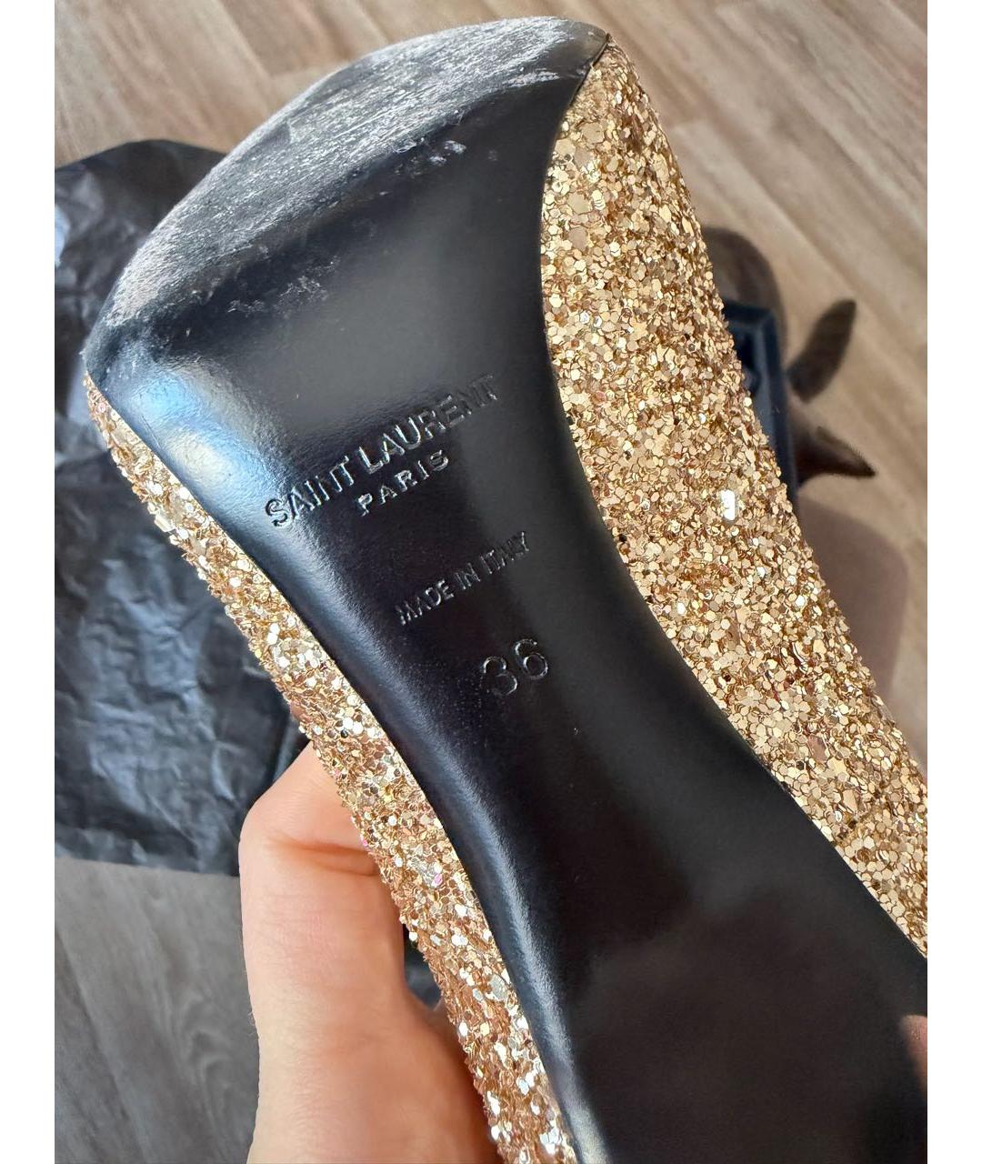 SAINT LAURENT Золотые кожаные туфли, фото 6