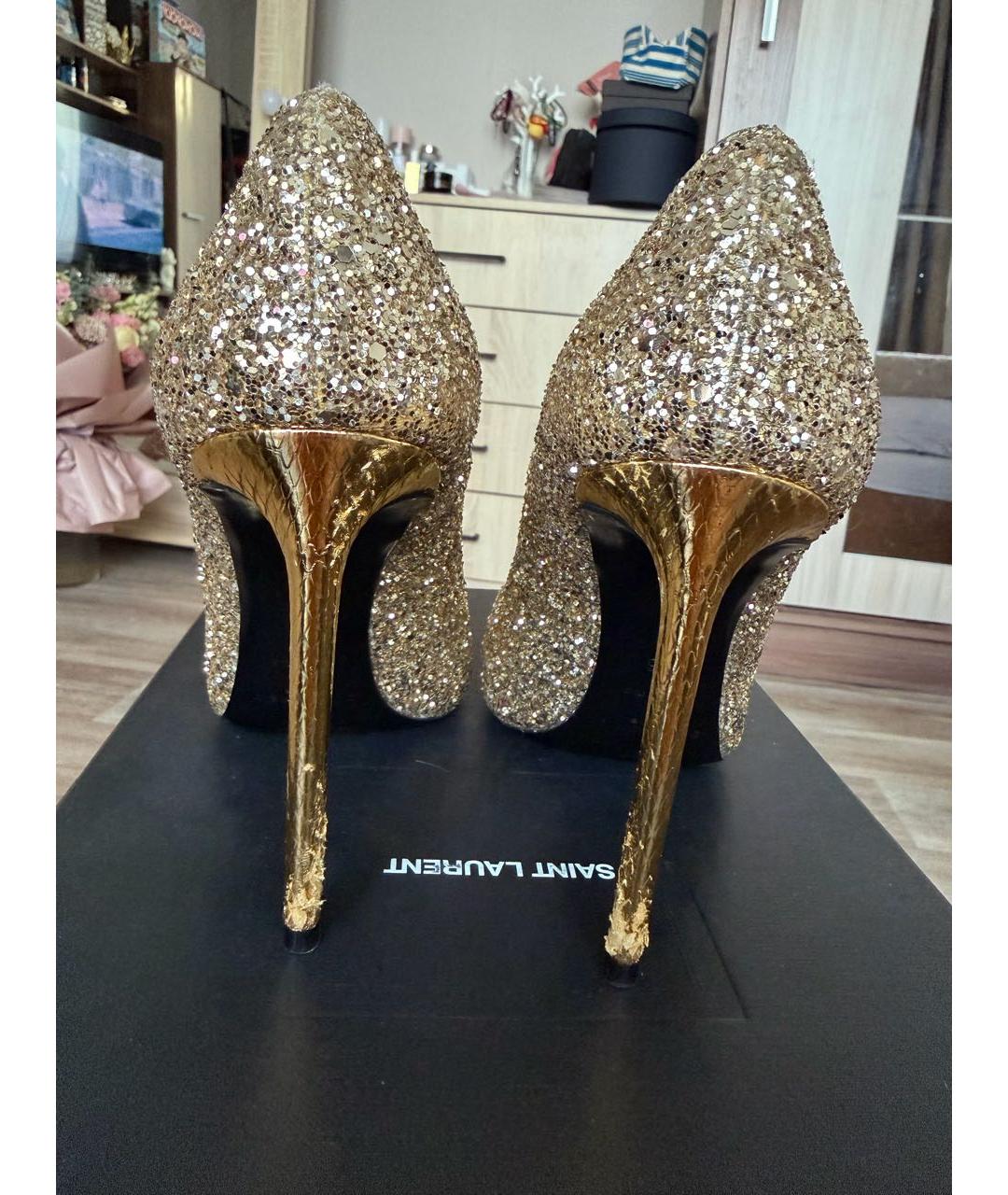 SAINT LAURENT Золотые кожаные туфли, фото 4