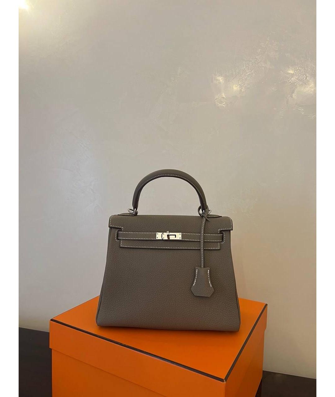 HERMES Коричневая кожаная сумка с короткими ручками, фото 2