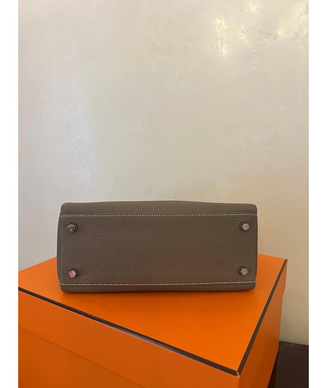 HERMES Коричневая кожаная сумка с короткими ручками, фото 6